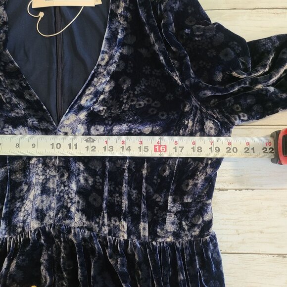 Rebecca Taylor Liane Velvet Dress V-neck Blue Floral NEW $498 sz 12 Elegant - Picture 6 of 11